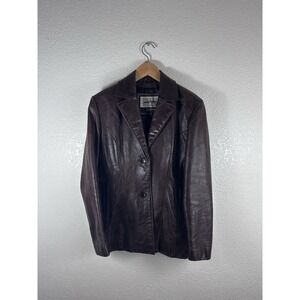 Wilsons Pelle Studio Womens Medium Brown Genuine Leather Blazer Jacket